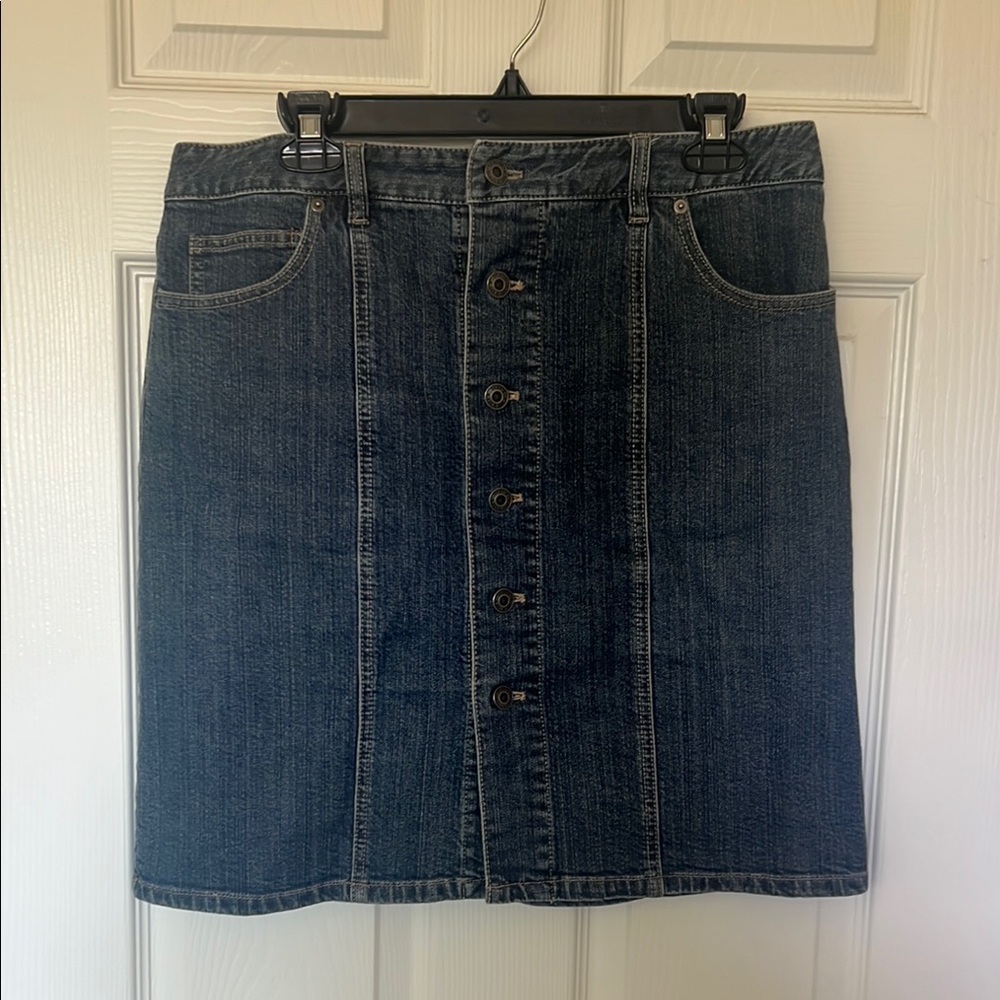 Talbots Denim Knee-Length Button Up Skirt